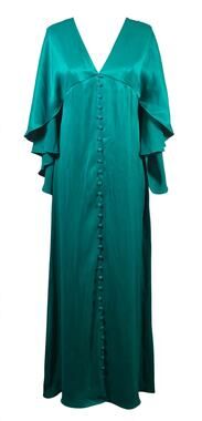 Massimo Dutti Studio Emerald Satin Cape Maxi Dress L Open Back Front Slit